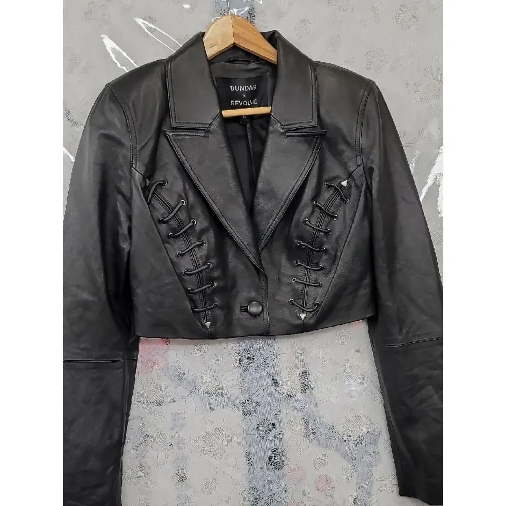 Dundas X Revolve Nwt Cropped Mercury Leather Blazer — image 4 of 8